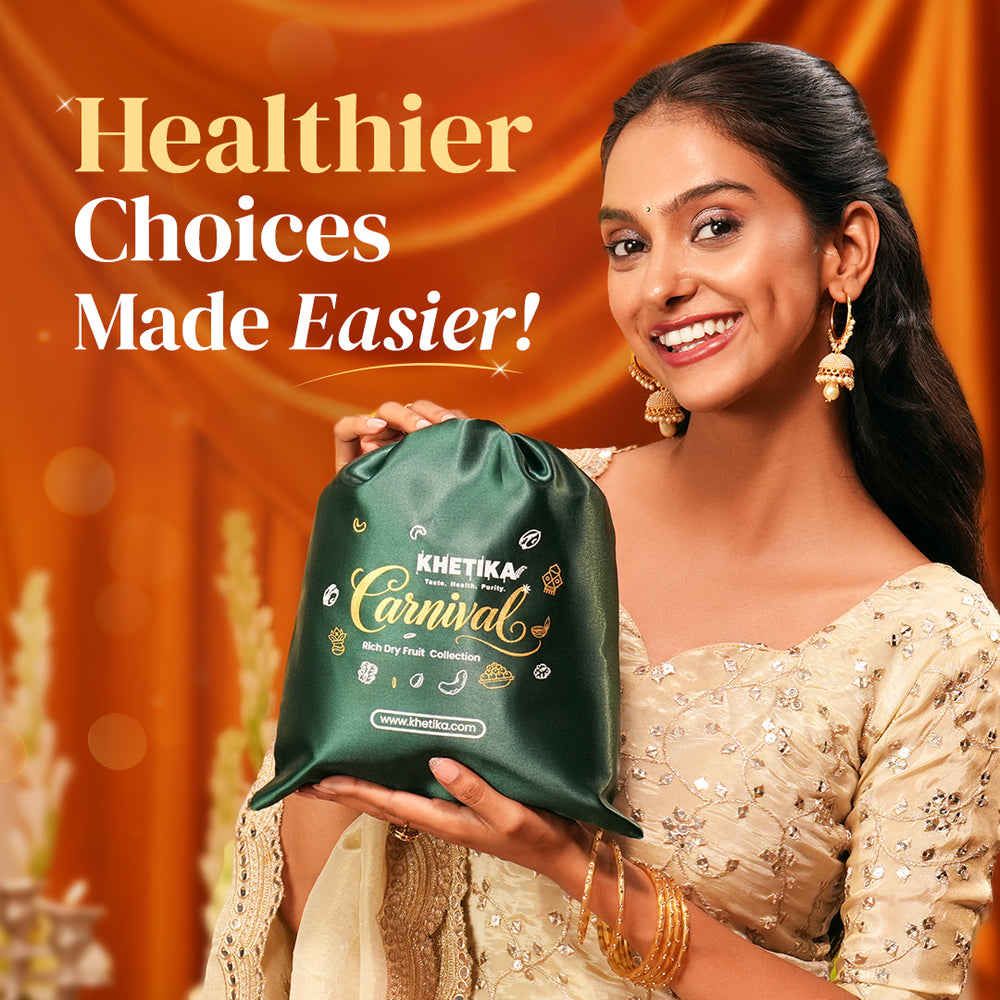 Celebration Trio Dry Fruits Gift Potli Almonds, Cashews, & Pistachios-Khetika