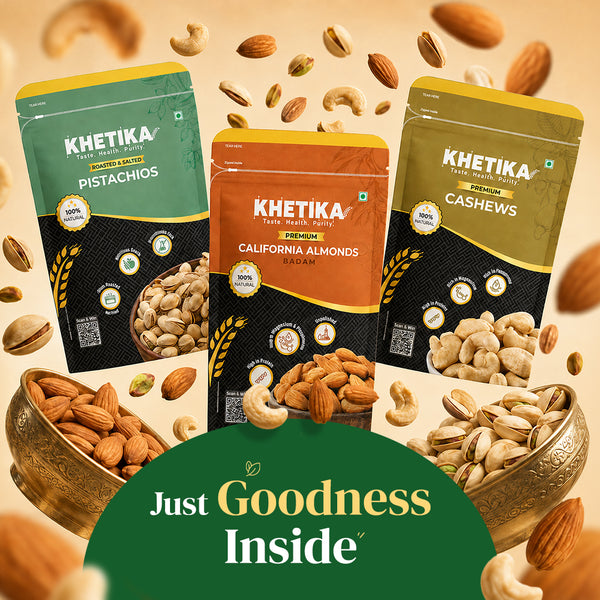 Celebration Trio Dry Fruits Gift Potli Almonds, Cashews, & Pistachios-Khetika
