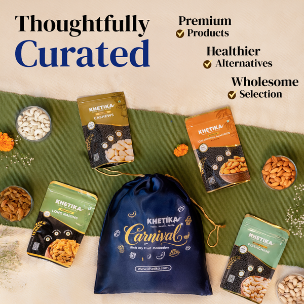 Khetika Legacy Dry Fruits Gift Potli - Almonds, Cashews, Pistachios & Raisins