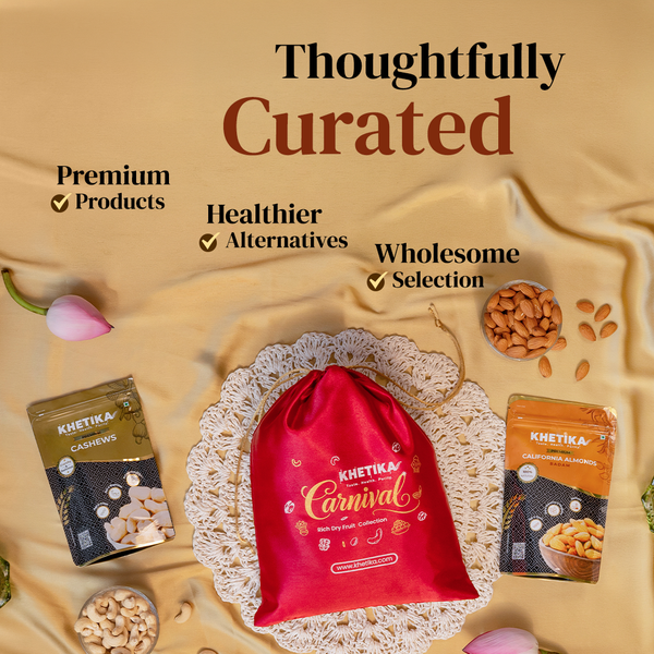 Premium Nuts Dry Fruits Gift Potli - Almond, Cashew-Khetika