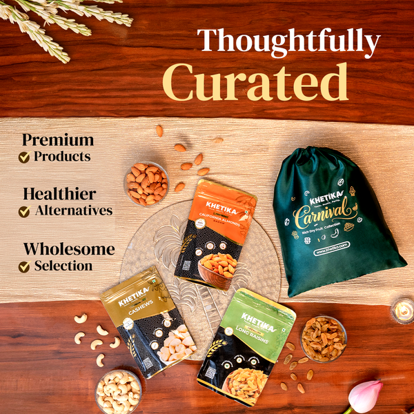 Khetika Heritage Dry Fruits Gift Potli - Almonds, Cashews & Raisins