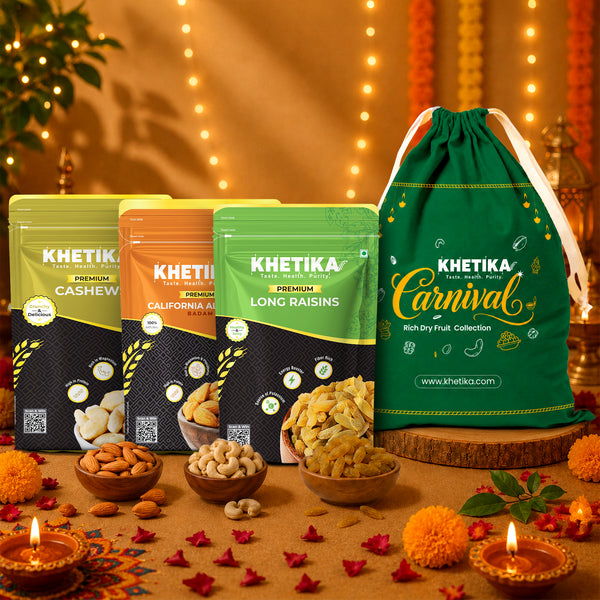 Khetika Heritage Dry Fruits Gift Potli - Almonds, Cashews & Raisins