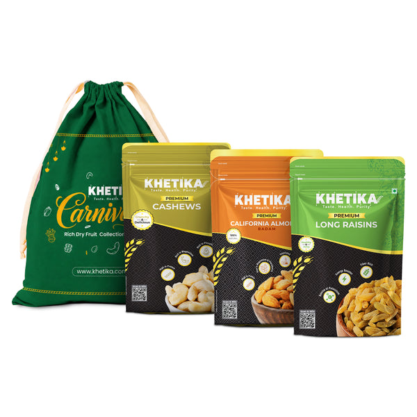 Khetika Heritage Dry Fruits Gift Potli - Almonds, Cashews & Raisins