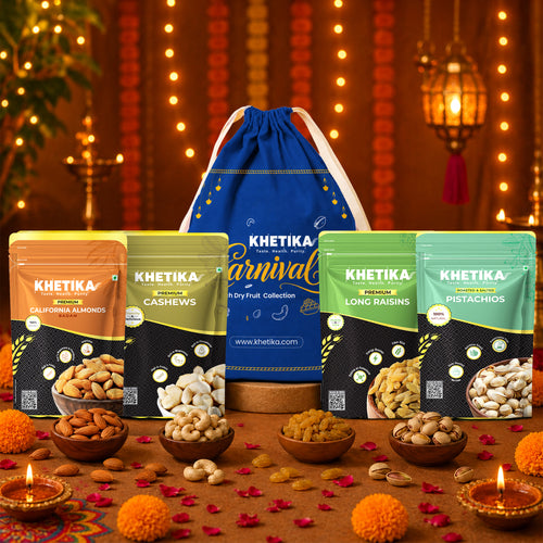 Khetika Legacy Dry Fruits Gift Potli - Almonds, Cashews, Pistachios & Raisins