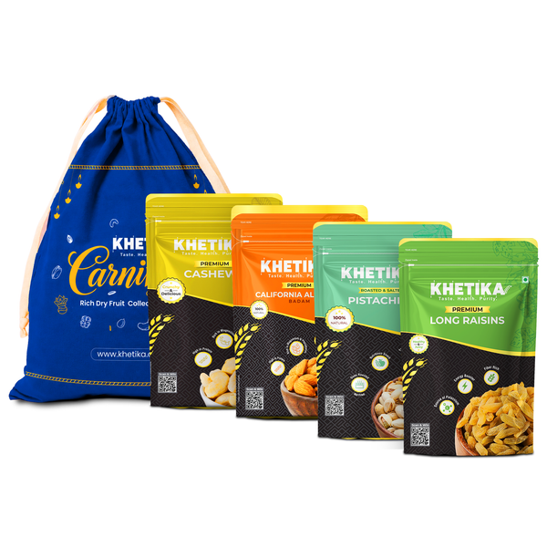 Khetika Legacy Dry Fruits Gift Potli - Almonds, Cashews, Pistachios & Raisins