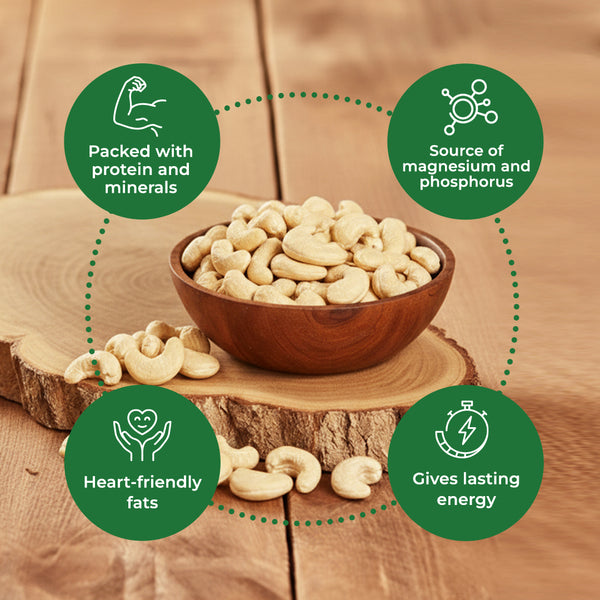  Whole Premium Cashew Nuts in Wooden Bowl