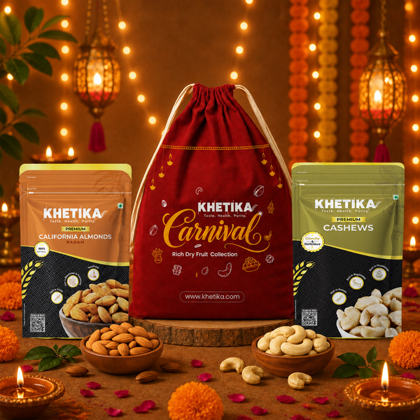 Premium Nuts Dry Fruits Gift Potli - Almond, Cashew-Khetika