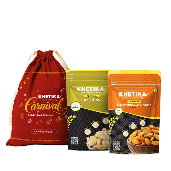 Premium Nuts Dry Fruits Gift Potli - Almond, Cashew-Khetika